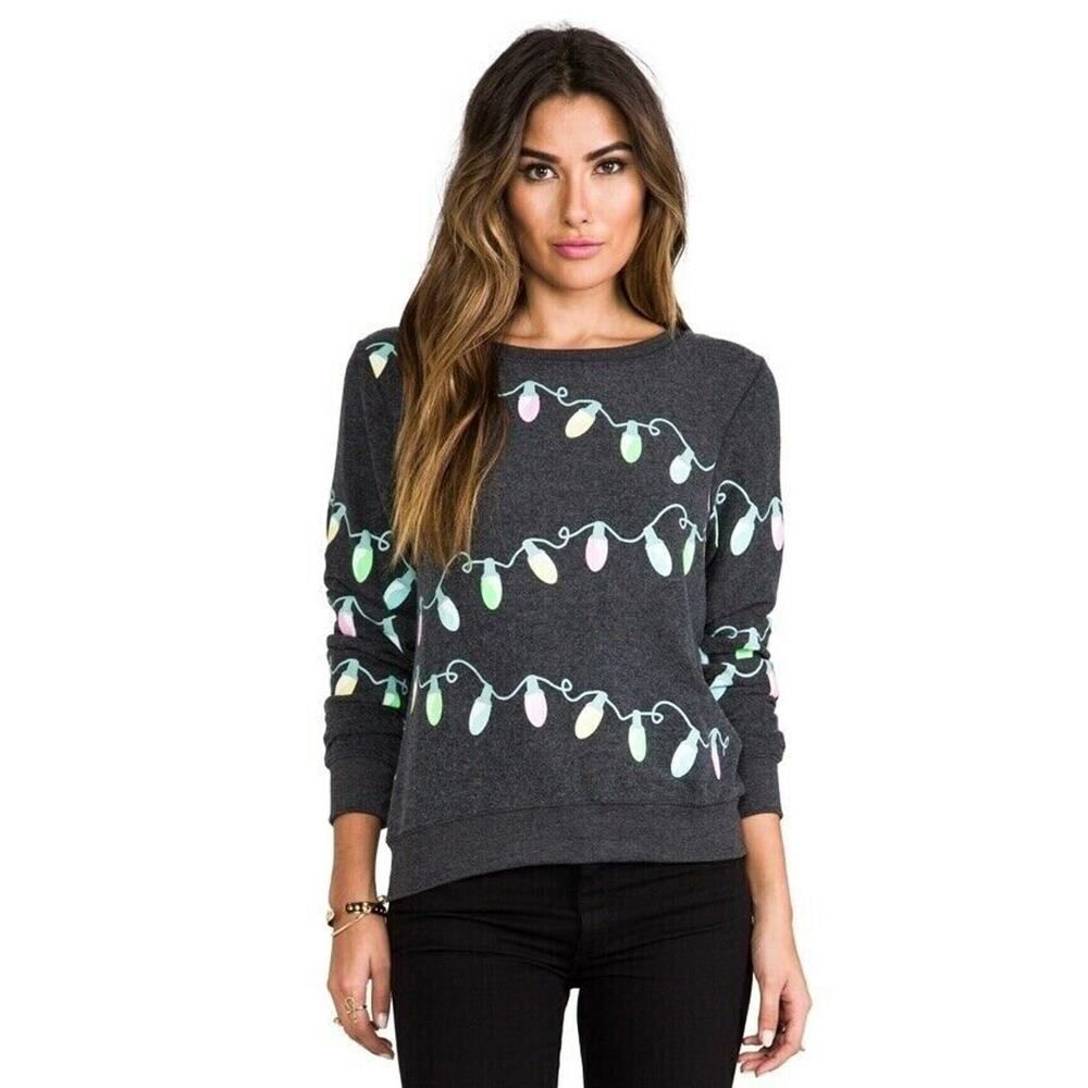 $148 WILDFOX COUTURE Glowing Lights Baggy Beach Jumper Christmas Sweatshirt S